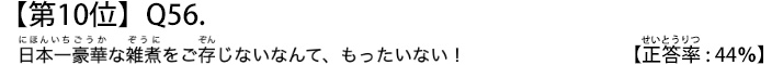 第１０位　Ｑ５６　日本一豪華な雑煮をご存じないなんて、もったいない！【正答率：４４％】