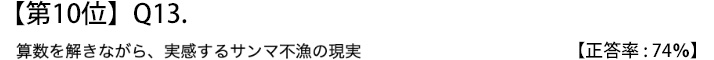 第１０位　Ｑ１３　算数を解きながら、実感するサンマ不漁の現実【正答率：７４％】